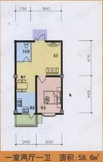 宝石家园房型: 一房;  面积段: 58 －60 平方米;户型图
