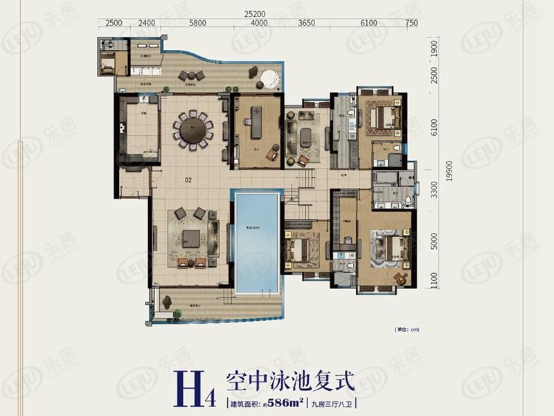 华标峰湖御境h4空中泳池复式九室户型图