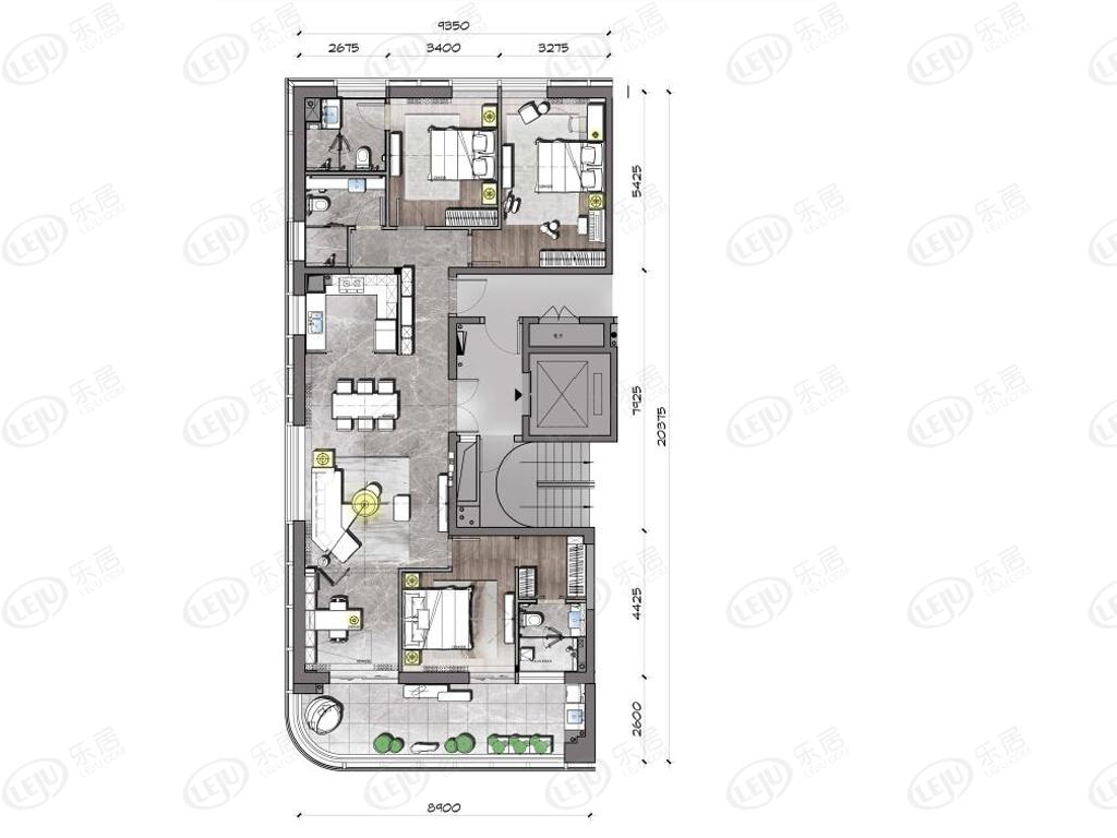 山海湾8号4室2厅3卫户型图 - 昆明乐居