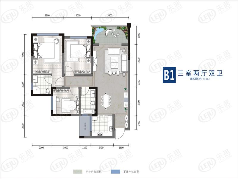 三溪.江湾城3室2厅2卫户型图 - 泸州乐居