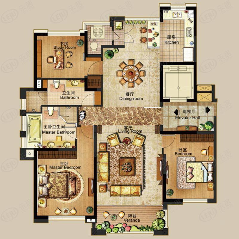 公馆77160平方米三房户型图