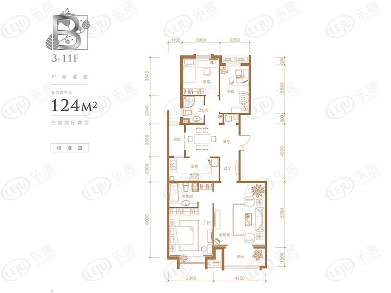 顺泽水榭花城b3-11f三居户型户型图