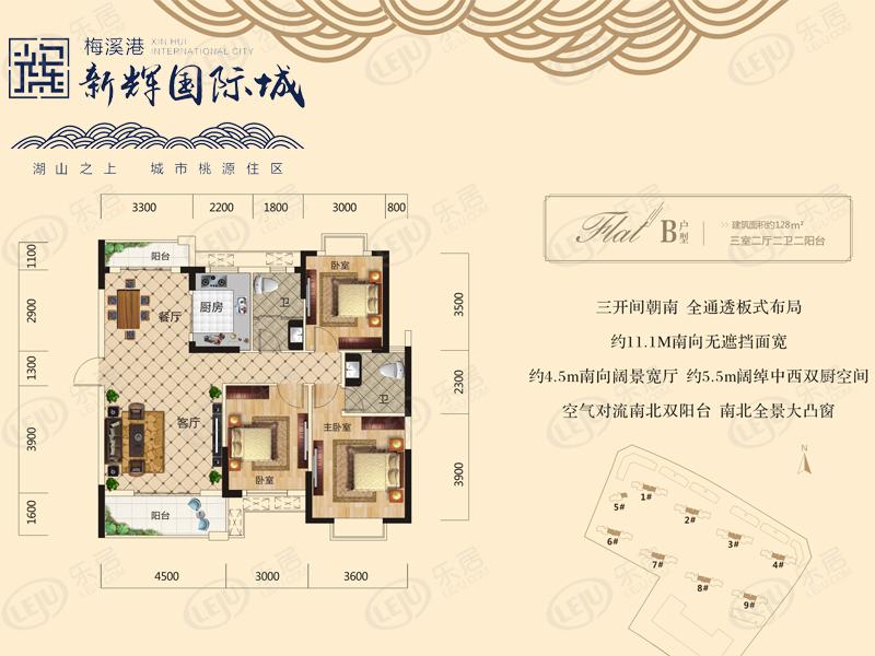 新辉国际城3室2厅2卫户型图 - 岳阳乐居