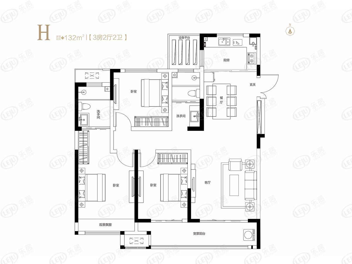 永威梅隆郡3室2厅2卫户型图 - 开封乐居