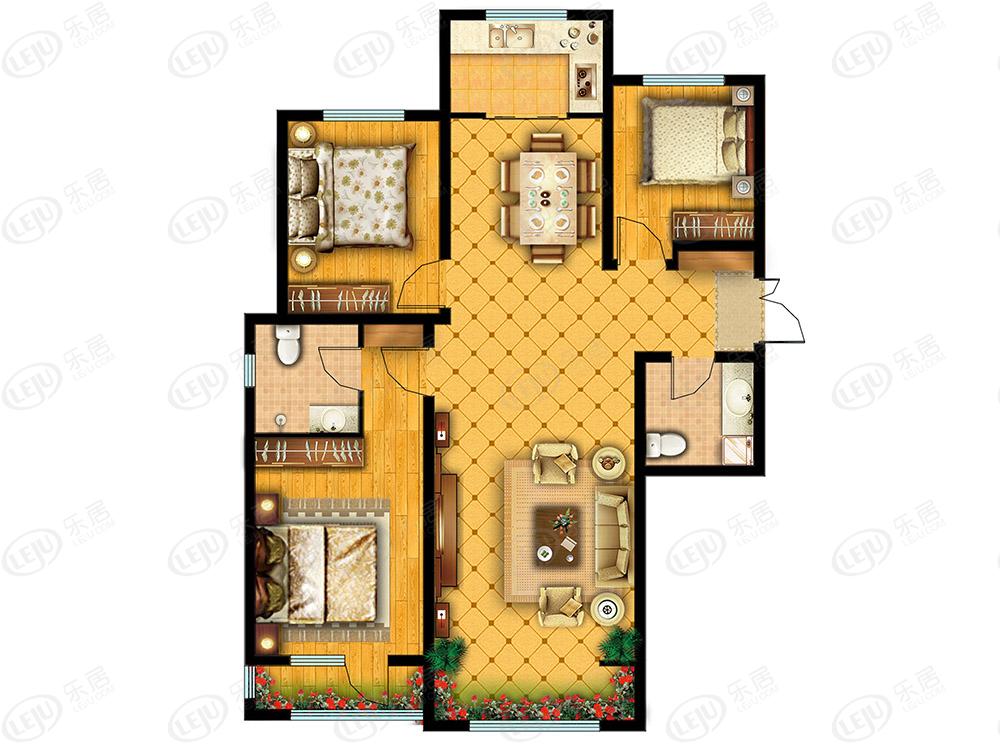 中房·萨尔斯堡41#,42#高层两居(127-133㎡)户型图