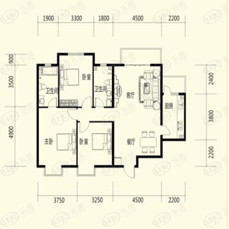 海棠家园三室两厅两卫140.85平米户型图