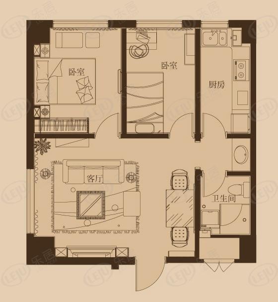 两室一厅 71.55平米
