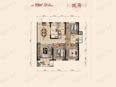 中海和平之门·棠颂3室2厅2卫户型图