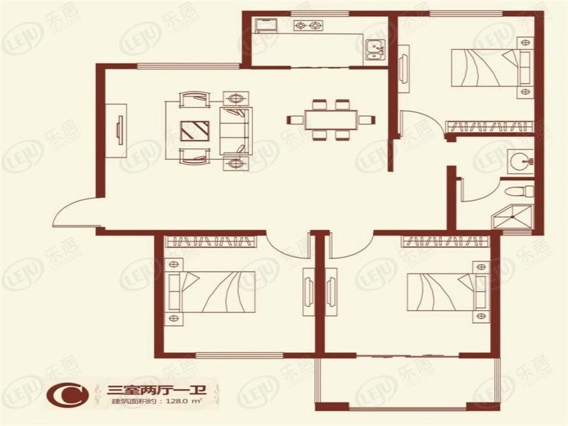 紫薇壹号西韵3室2厅1卫户型图 - 安阳乐居