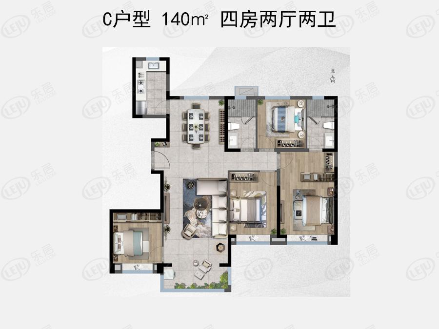 远洋合能枫丹江屿4室2厅2卫户型图 - 西安乐居