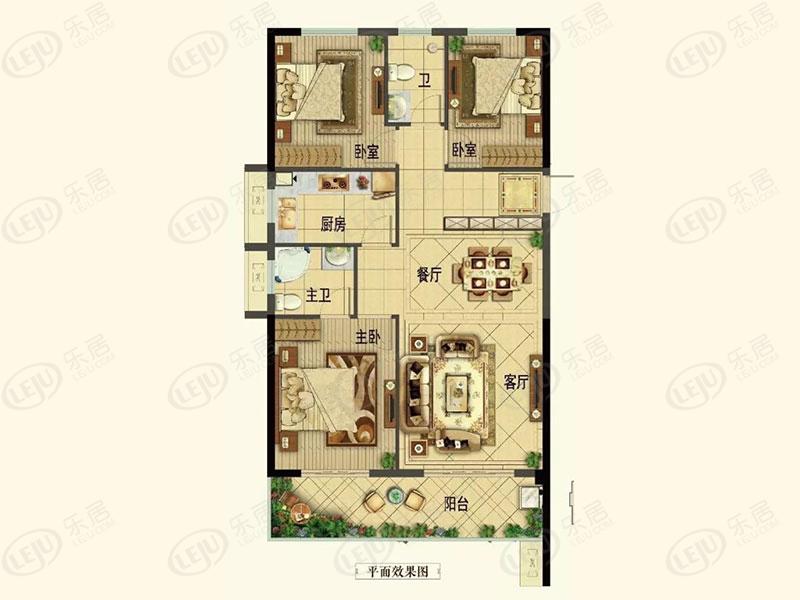 福鼎京达盛世华庭清雅三房3室2厅2卫1阳台户型图