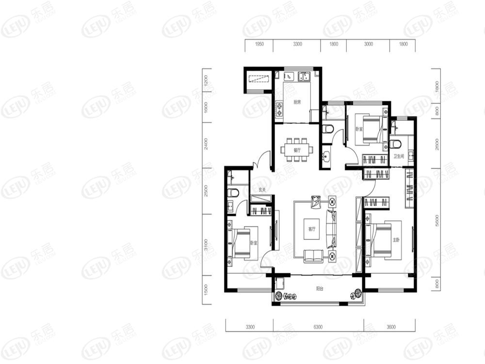 建业新筑花园洋房标准层东户户型图