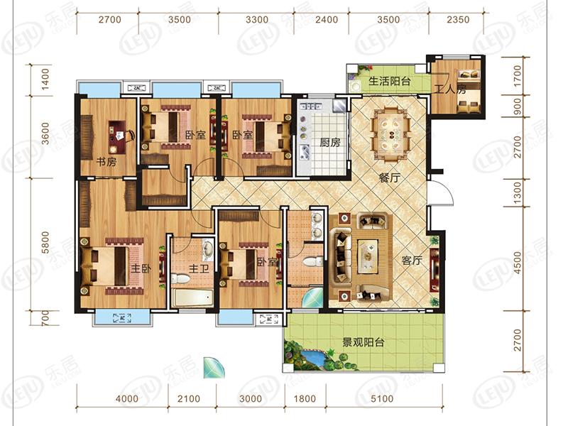 大汉龙城6室2厅3卫户型图 - 怀化乐居
