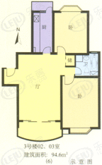 明华苑房型: 二房;  面积段: 94.6 －94.6 平方米;
户型图