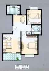 建设新苑房型: 二房;  面积段: 91.43 －94.23 平方米;户型图