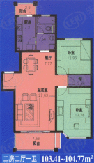 连城房型: 二房;  面积段: 95.86 －109.48 平方米;
户型图