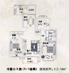 文化佳园房型: 二房;  面积段: 102 －102 平方米;
户型图