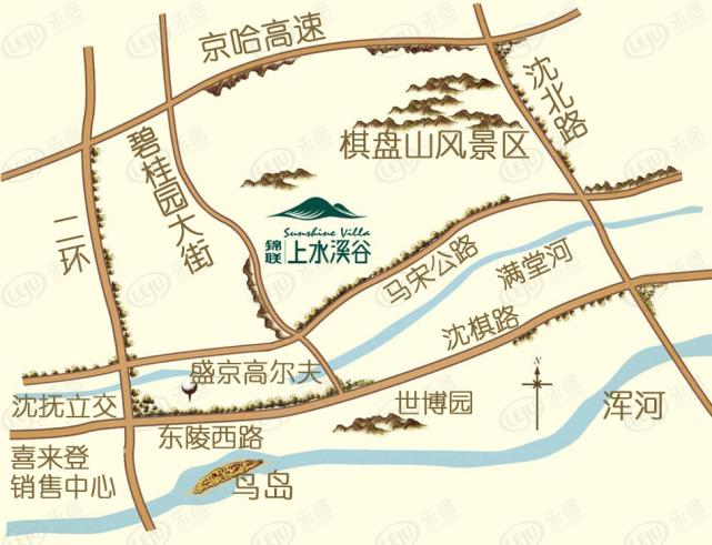 沈阳锦联上水溪谷位置交通图