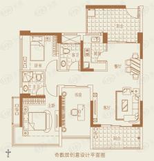 潜龙曼海宁(南区)2栋2-C 2房2厅2卫3阳台户型图
