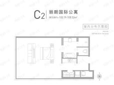 长春复华未来世界丽朗国际公寓C2户型 建面约102.19-105.52平米户型图